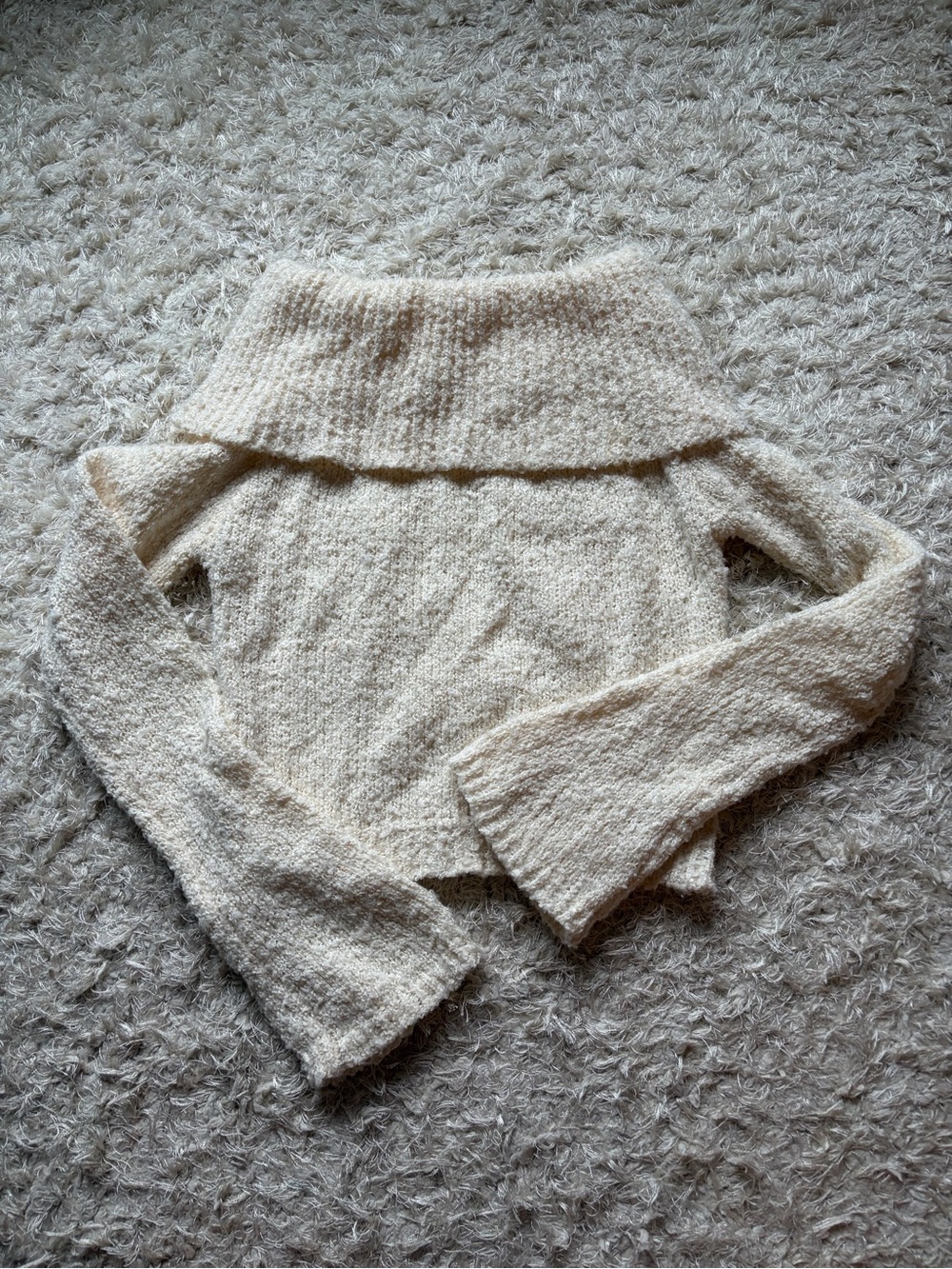 Princess Polly Cream Off-the-Shoulder Textured Knit Sweater